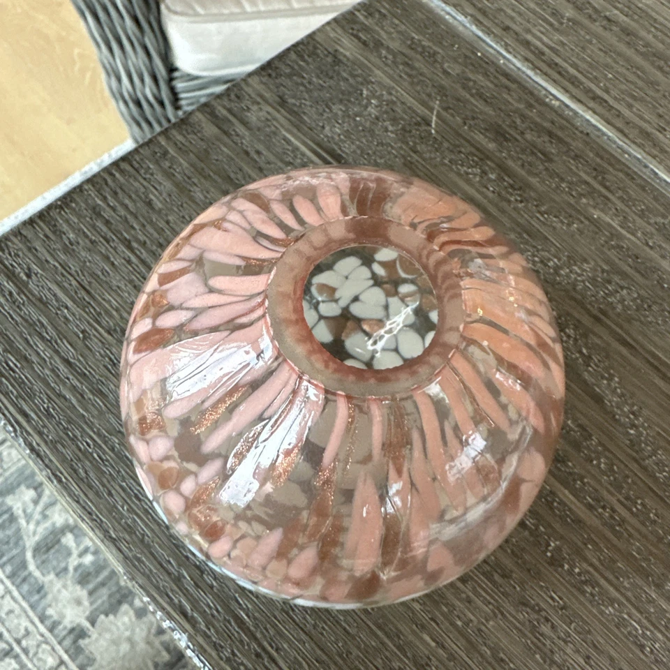 Anthropologie Small Bella Art Glass Round Vase Coral And Pink 4x4 - Image 2 of 4