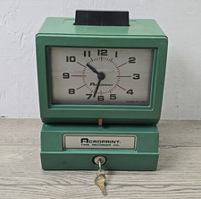 Acroprint Time Recorder Co Time Clock Green Model 125NR4 w/ Keys Tested & Works!