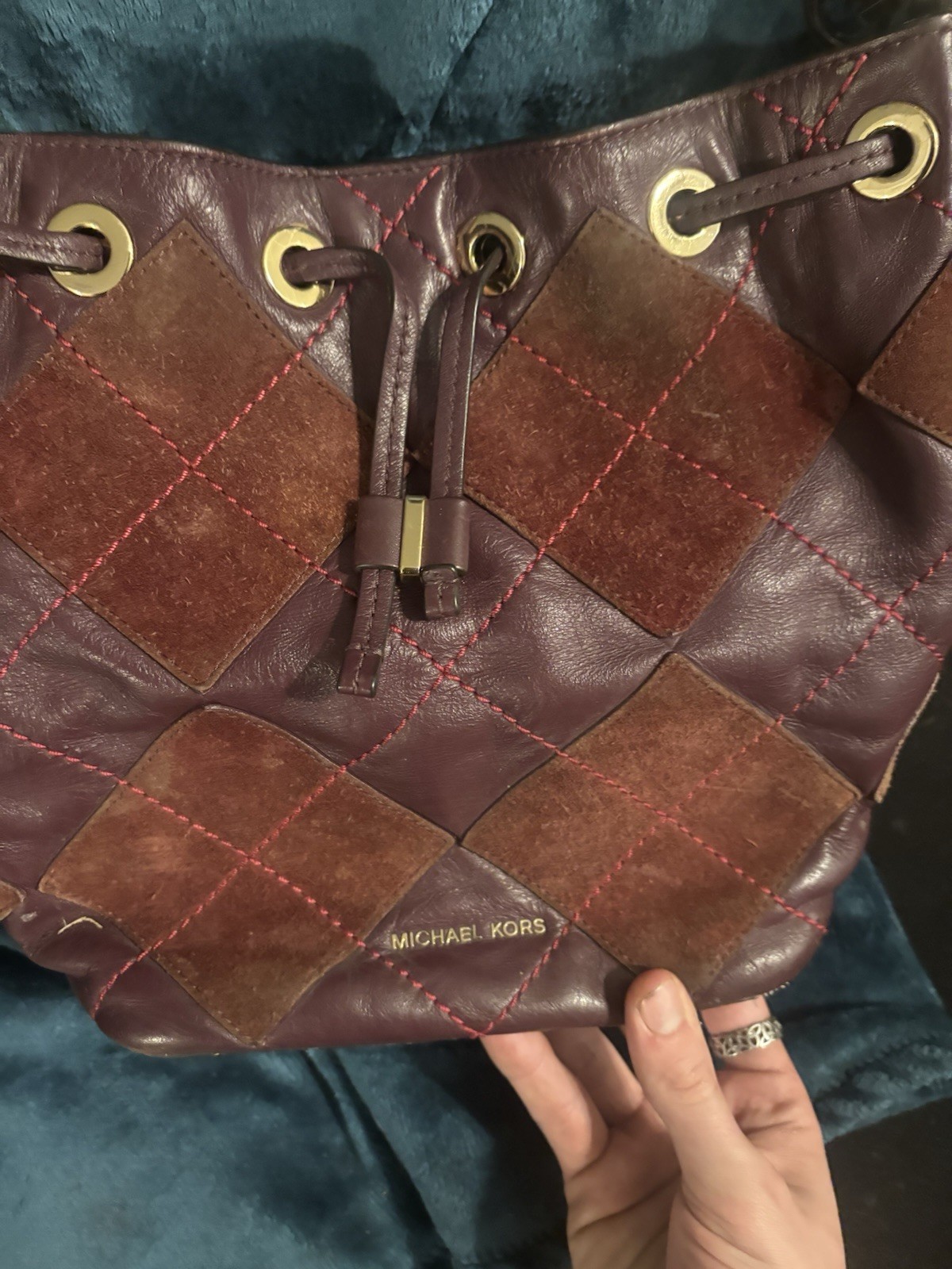 Michael Kors Patchwork Drawstring Shoulder Bag Bu… - image 1