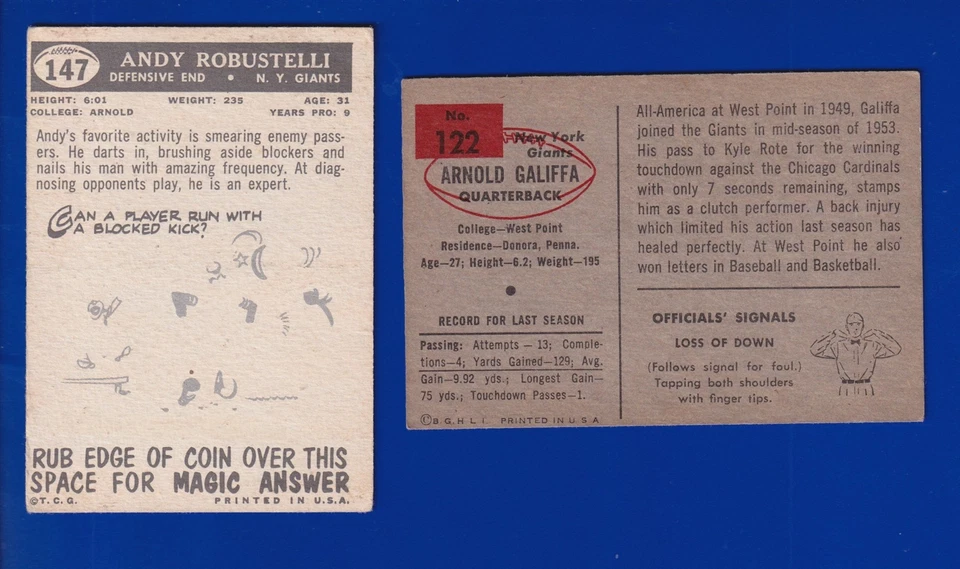 2 GIANTS LOT 1954 BOWMAN #122 ARNOLD GALIFFA 1959 TOPPS #147 ANDY ROBUSTELLI - Image 2 of 2