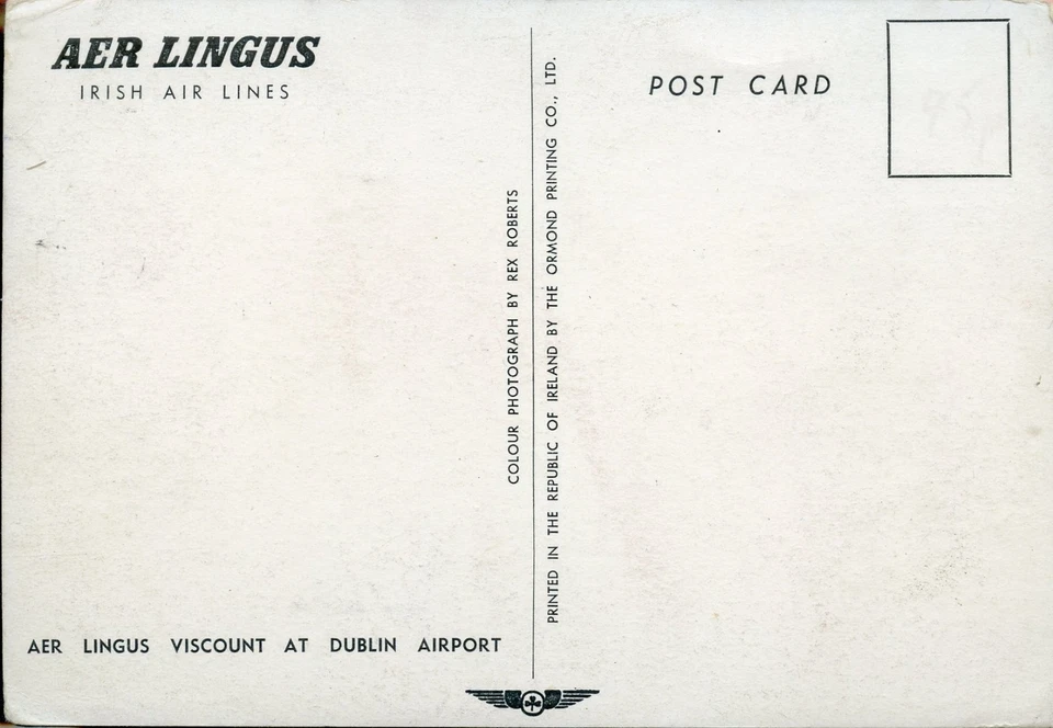 Airline Issue Postcard Aer Lingus Viscount Dublin Airport - Image 2 of 2