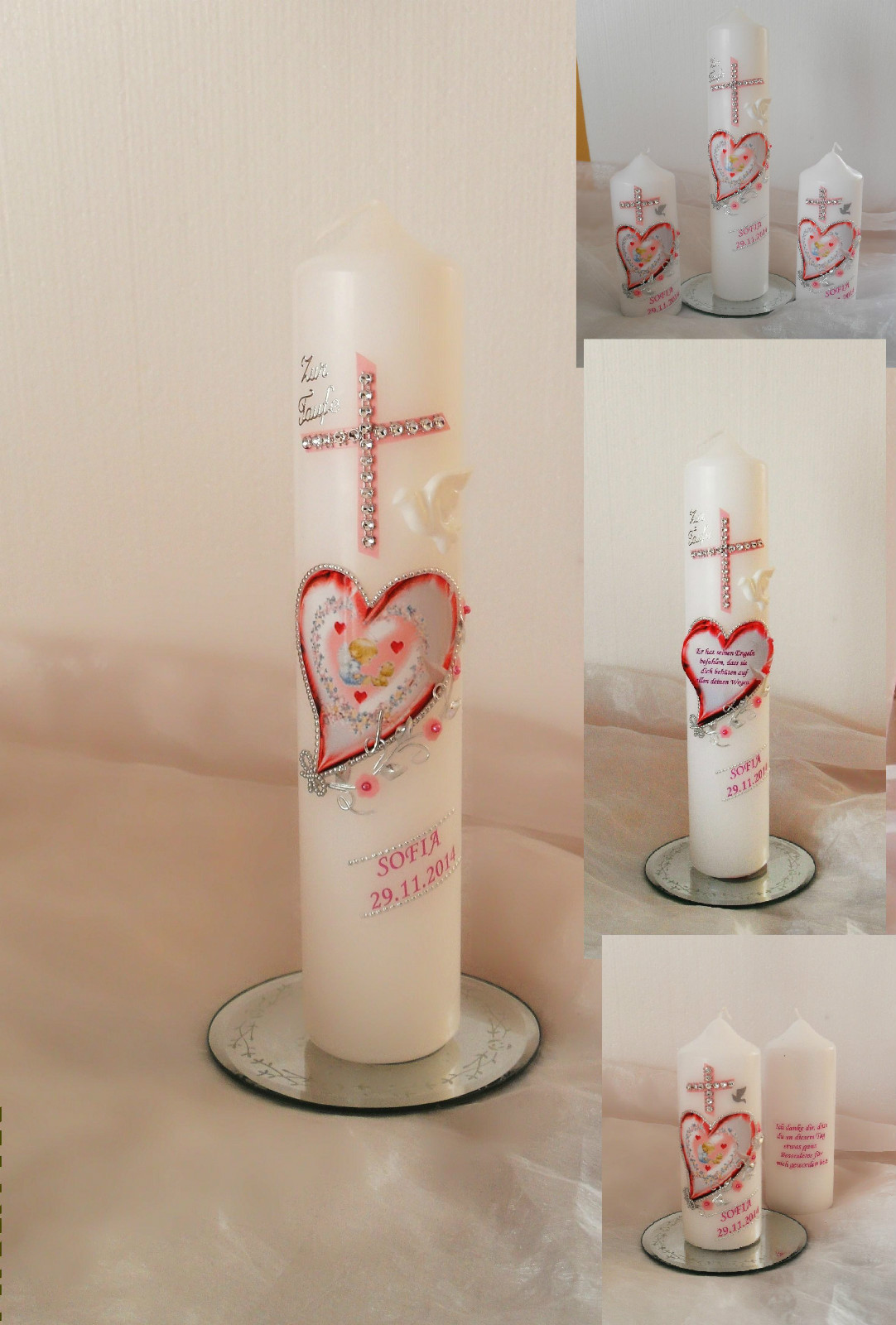 Taufkerze /Kommunionkerze Junge,Mädchen mit Spruch Konfirmationskerze Geschenk