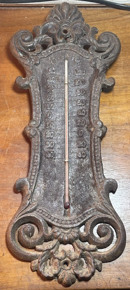 Thermomètre De Jardin Art Nouveau Vers 1900 Fonte De Fer Graduée - Photo 3/4