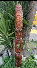 Tiki Mask Hawaiian Style Headdress Hand Carved Wood 39"x 6"in