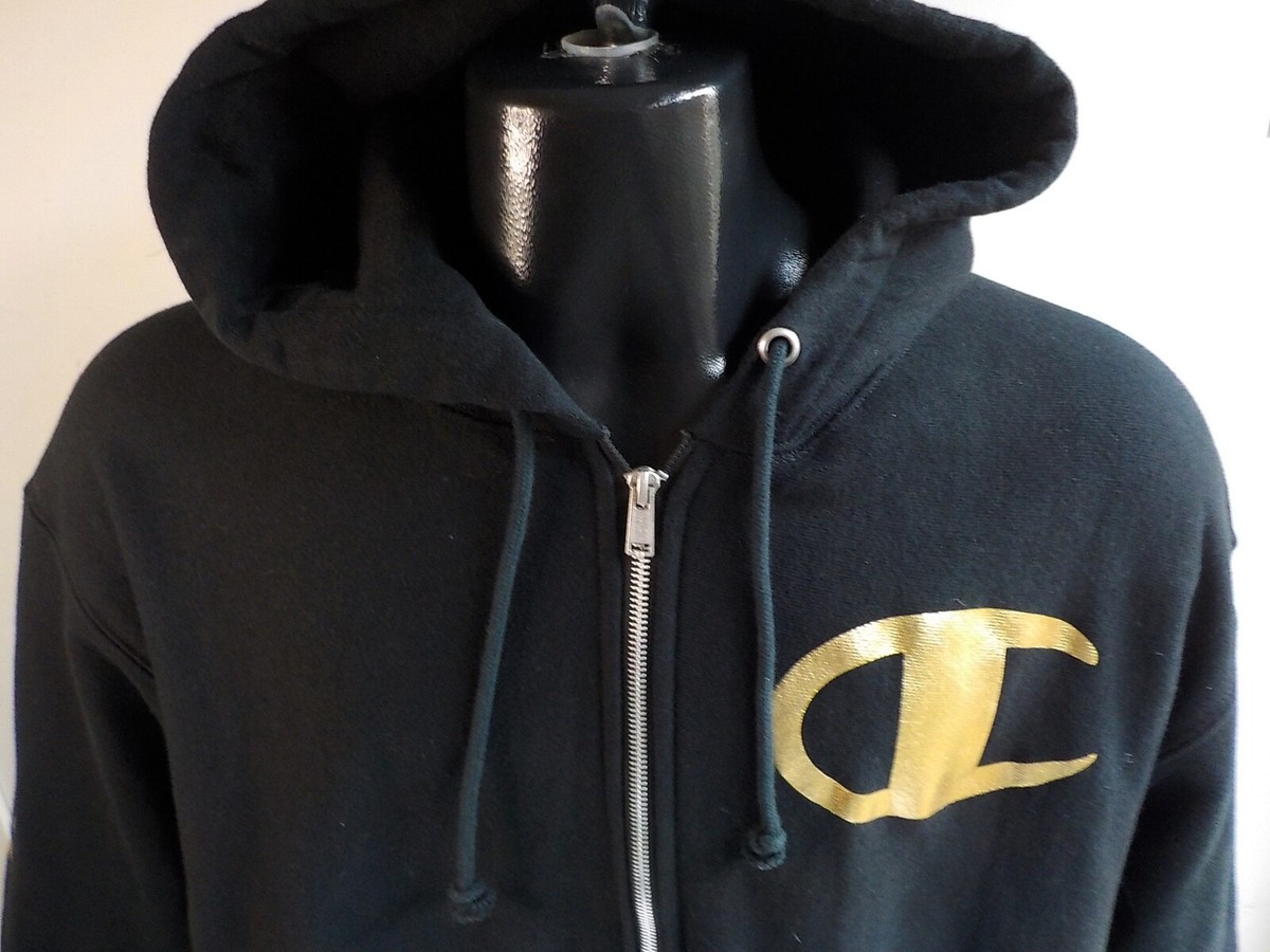 CHAMPION Reverse Weave Full Zip Hooded Sweatshirt Jacket Black Big