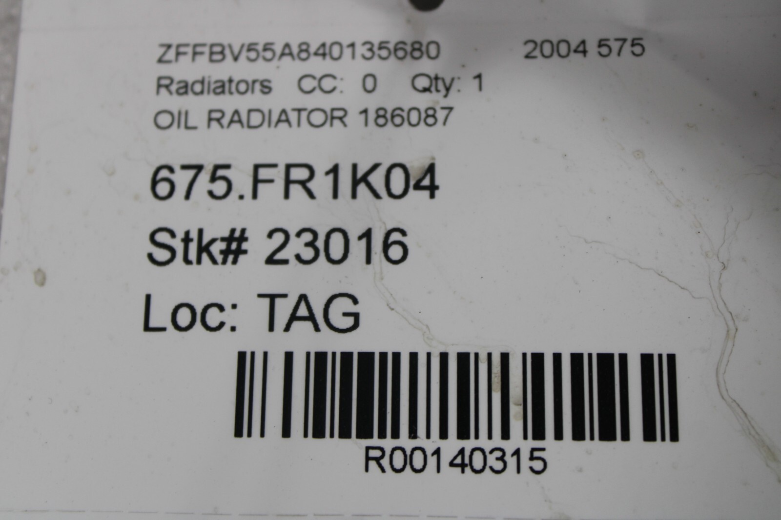 Ferrari 575, Transmission Oil Cooler, Used, P/N 186087