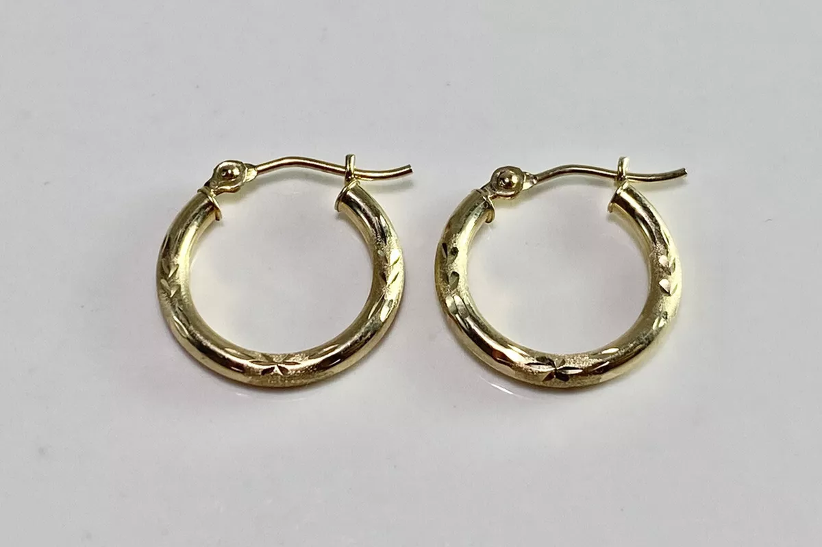 Vintage 10k Yellow Gold Bolivian Hand Engraved Small Hoop Earrings