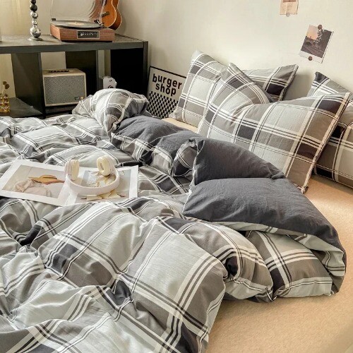 Japanese Style Check Queen Duvet Cover Set 1/3 Pcs Soft Washed Quilt Cover - Bild 36 von 36