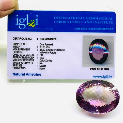 VVS 88 Cts Natural Ametrine Certified Huge Pendant Size Oval Untreated Gemstone - Picture 2 of 22