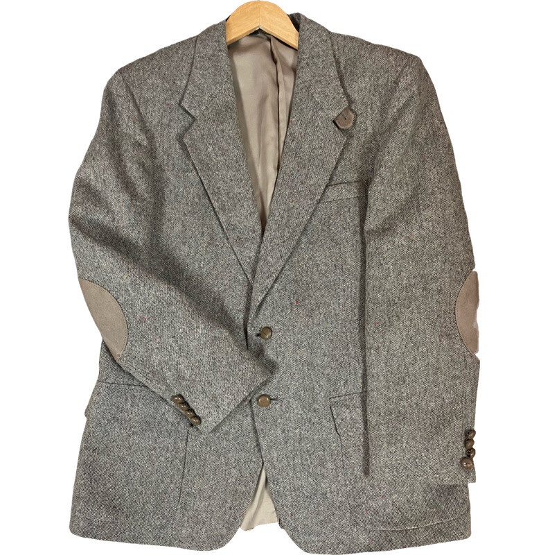 FARAH CLOTHING CO. TWEED LIGHT BEIGE 100% WOOL BLAZER WITH