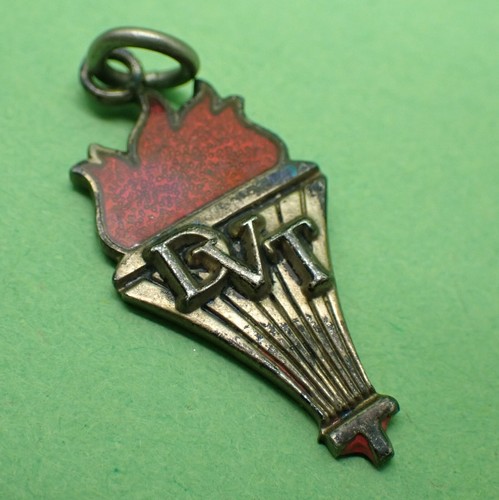 Vintage SOOK Fraternal Charm DVT Torch Enameled Red Flame Gold Wash Worn 1.25" - Picture 3 of 10