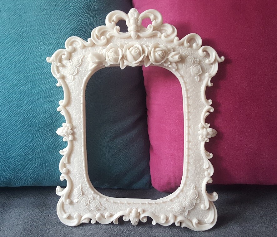 Moule silicone cadre photo miroir rond 21cm fleurs roses vintage fimo plâtre argile résine cire polyester k846 sk - Un grand marché