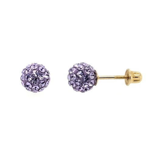 14K Yellow Gold Round Crystal Ball Screw Back Stud Earrings 10 mm - Picture 16 of 27