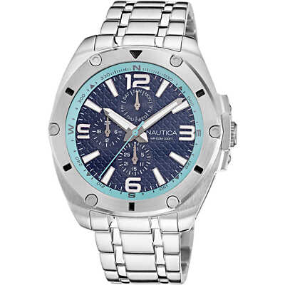 Herrenuhr NAUTICA TIN CAN BAY NAPTCS225 Multifunktion Stahl Blau Taucher 100mt