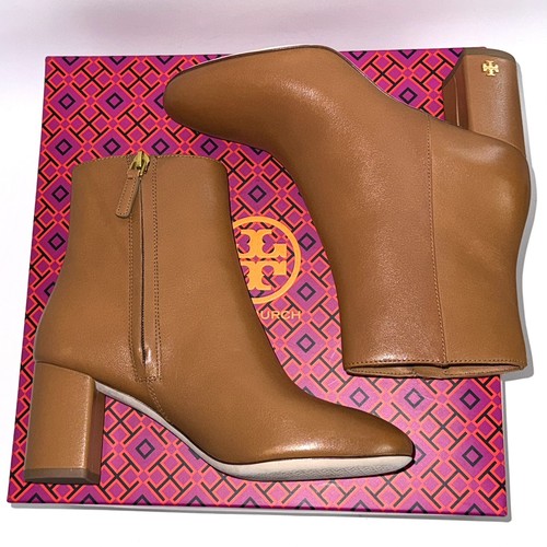 Tory Burch Women's Brooke Bootie Ankle Boots 70MM Round Toe Leather Tan Brown 6