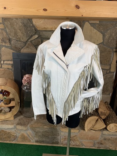 Reeds Vintage Leather Jacket White Fringe Western