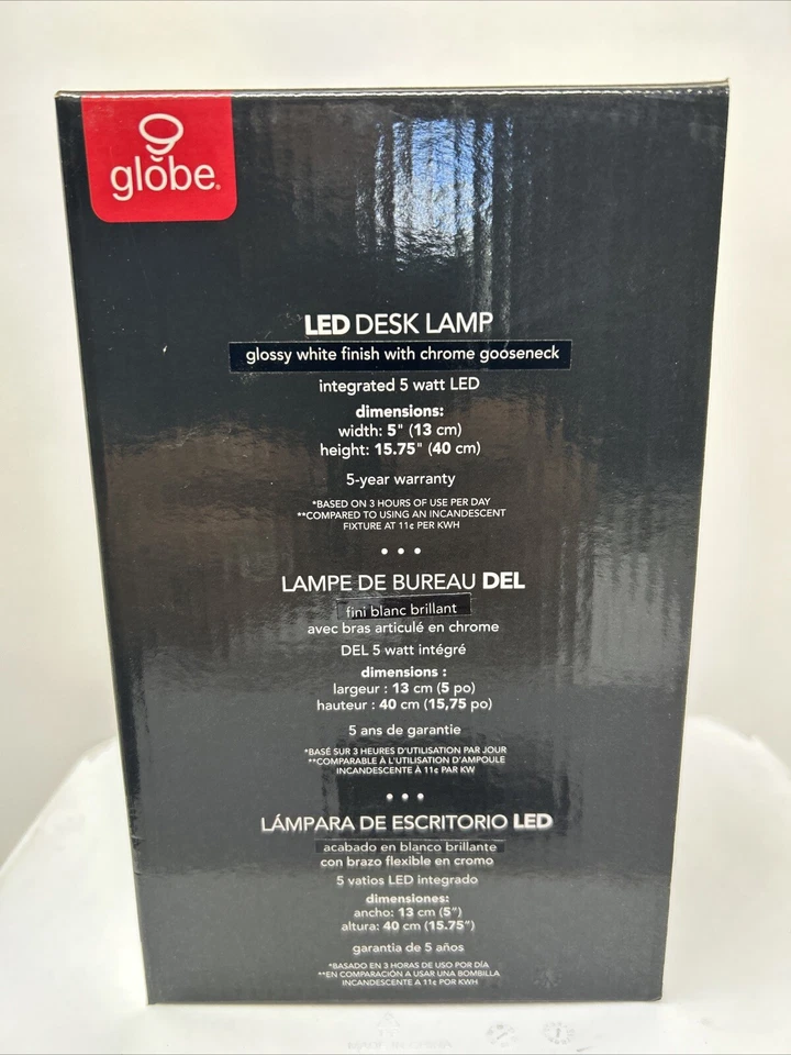 Globe Electric 12646 Energy Star интегрированная светодиодная настольная лампа, белая, хромированная - Изображение 4 из 4