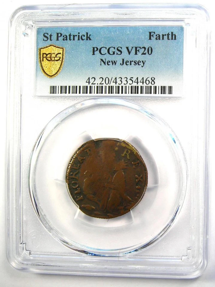 1670 New Jersey St Patrick Farthing Colonial Coin 1/4P - PCGS VF20 - $1500 Value - Image 2 of 4
