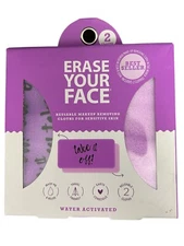 ERASE YOUR FACE Reusable Makeup Removing Cloths for Sensitive Skin, 2 Purple