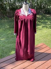 Vintage Gilead Burgundy Nightgown With White Lace Collar  Embroidery Details