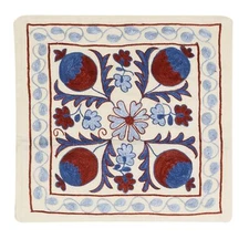 19"x19" Traditional Silk Suzani from Uzbekistan. Hand Embroidered Cushion Cover