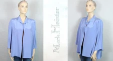 MARK HEISTER Periwinkle Blue Pure Silk Open Front Trapeze Blazer Jacket M