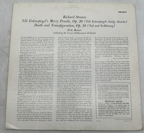 Strauss Fritz Reiner Till Eulenspiegel / Death And Transfiguration LSC-2077 VG - Picture 3 of 13