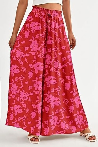 Damen Sommer Palazzohose weites Bein Freizeit Lounge Boho Strandhose - Bild 19 von 23