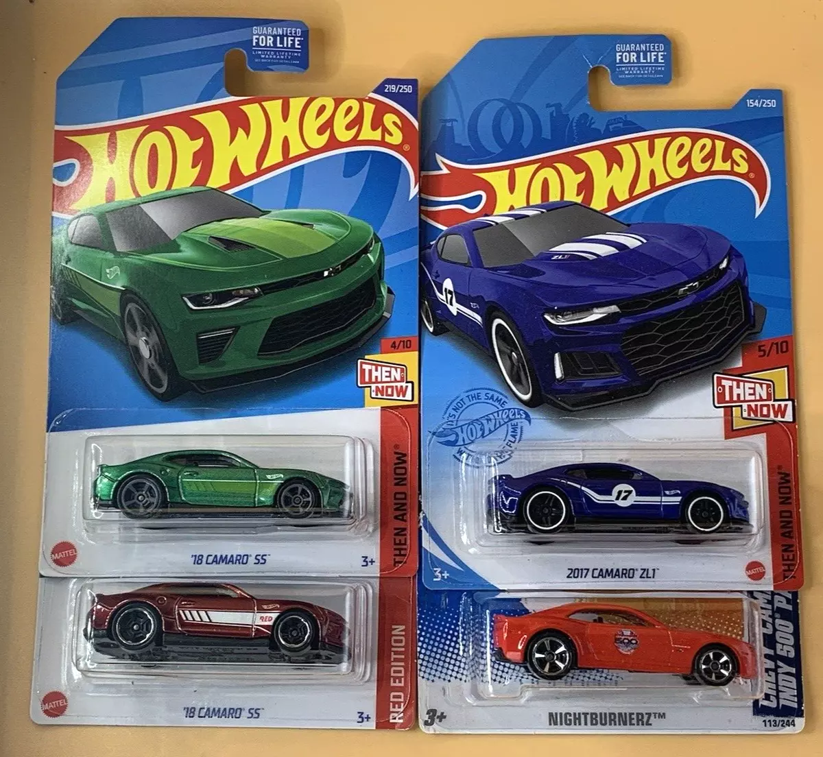 HOT WHEELS CAMAROS, 2017 Camaro ZL1, 18 Camaro SS Red Edition & Indy Pace  Car x4