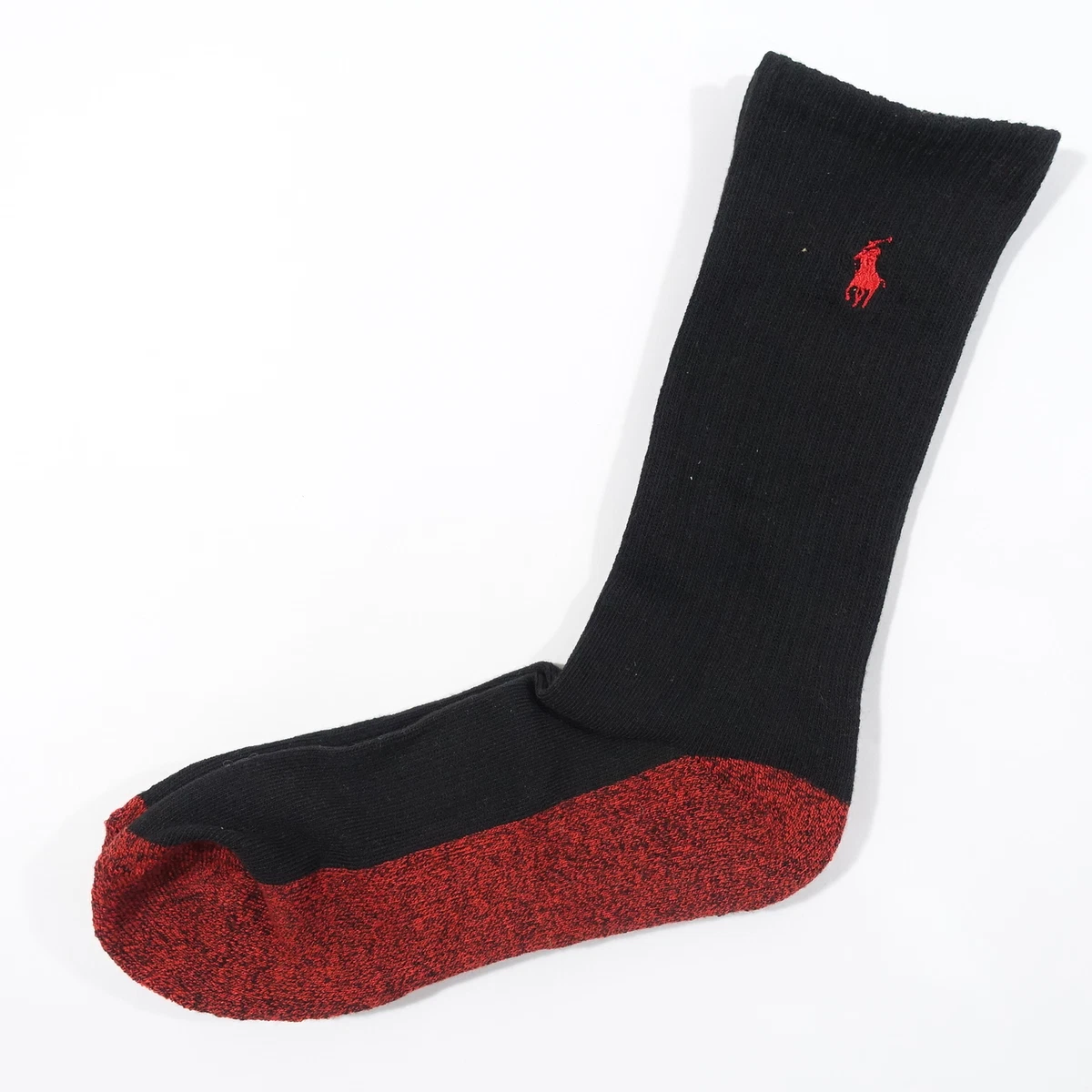 POLO RALPH LAUREN BLACK RED 1 PAIR CUSHIONED CREW SOCKS MENS NEW