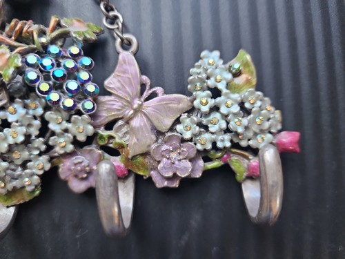 Vintage Kirks Folly Forget Me Not 5 Hook Jewelry Hanger Wall Cherub Rhinestones - Picture 5 of 9