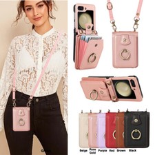 For Samsung Galaxy Z Flip 7 6 5 4 3 Leather Flip Card Wallet Bag Case W/ Lanyard