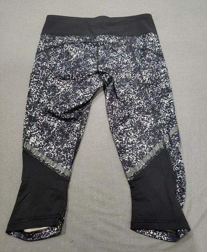 Lululemon Outrun 17" Active Athletic Leggings Black White Splatter Size 6 EUC - Picture 2 of 10