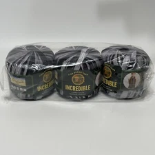 NEW Lot of  3 Lion Brand Incredible Vintage Ribbon Yarn #204 Accent Black Sealed