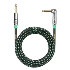 Clef Audio Labs 6.35mm TS to 6.35mm TS Straight to Angled,Green Braided15FT-1PK