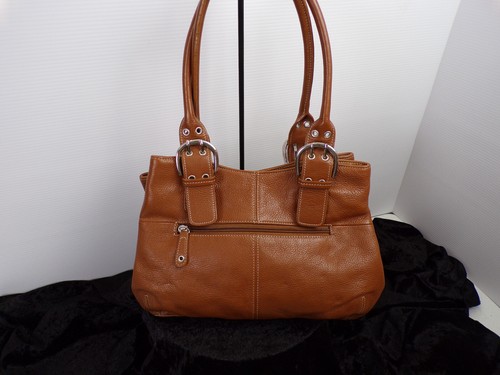 TIGNANELLO Genuine Leather Carmel Brown Pebbled Shoulder Handbag Purse - Picture 4 of 7