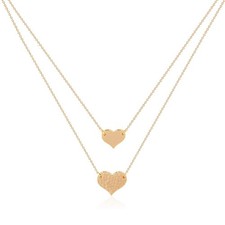 Layered Heart Pendant Necklace,14k Gold Plated Love 2 Heart Love Tiny Dainty Lay