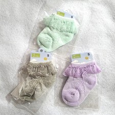 3 pc Baby Girls Socks Size S 6 Months Pastel Ruffle Lace Princess Easter Dressy