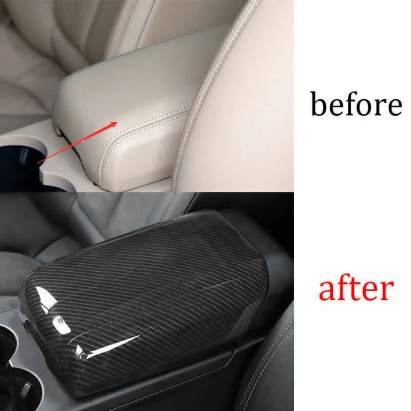 Protector de embellecedor de caja de reposabrazos de fibra de carbono para Porsche Macan 2015-2021 1* Foto 3 de 4