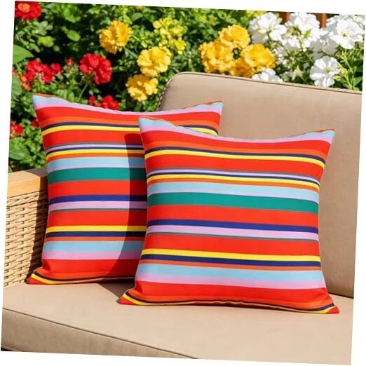 20X20'' Set of 2 Outdoor Decorative Pillow Cover 20" x 20" Pack of 2 Red Stripe
