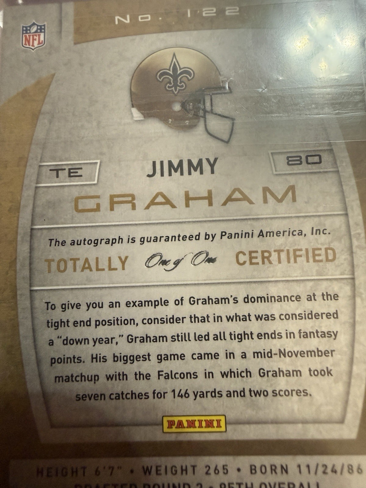 2013 Panini Totally Certified Football #122 Jimmy Graham Auto 1/1 Still Sealed view 4