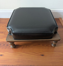 Vintage ETHAN ALLEN Baumritter Black Vinyl Stacking Footstool Square Ottoman #1
