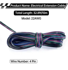 22 Gauge 4Pin Extension Wire, EvZ 22AWG 4 Conductor 33ft / 10M, 4 Pin for Rgb 