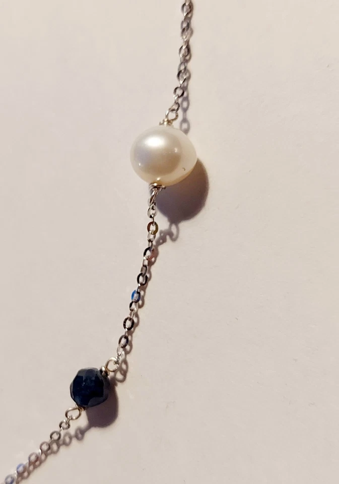 collana in argento 925 pietre zaffiro blu sfaccettato perle idea regalo natale - Immagine 3 di 4