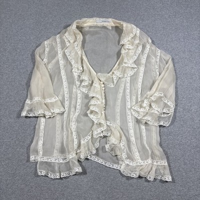 VTG Ermanno Scervino Sz 48 Ivory Silk Ethereal Lace Chiffon Sheer Top Y2k Blouse