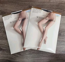 2 pack, East 5th Sheer Caress Subtle Shapers Top Pantyhose Long Off Black