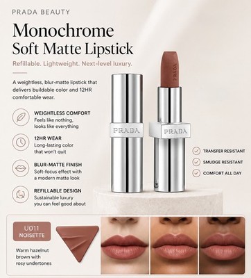PRADA Monochrome Soft Matte Lipstick Noisette Brown U011 Refillable Stick