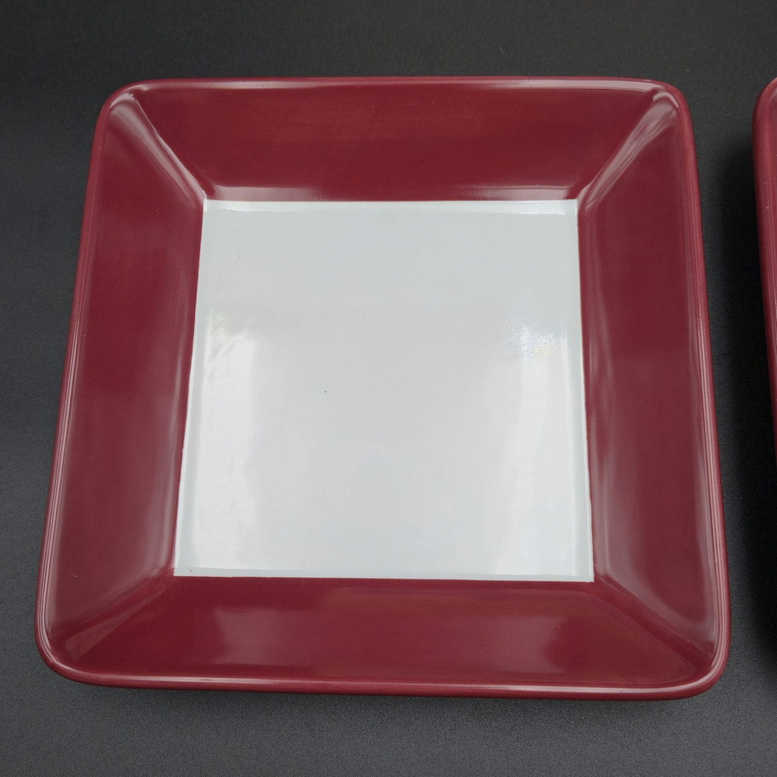 Set of 2 Pampered Chef Simple Additions 7" Cranberry & White Square Plates
