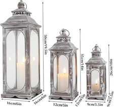 3 Pack Cream White Vintage Metal Candle Lanterns Indoor Outdoor