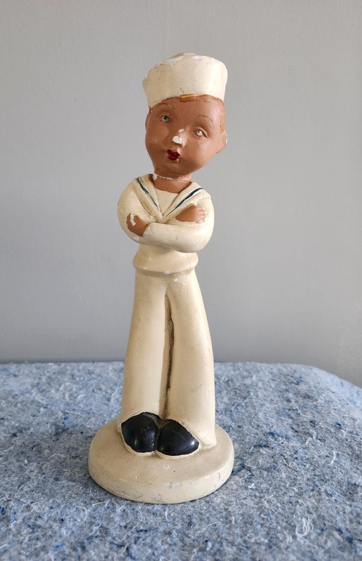 Rare Vintage WWII U S Navy Sailor Boy Chalkware Statue by Stonetone